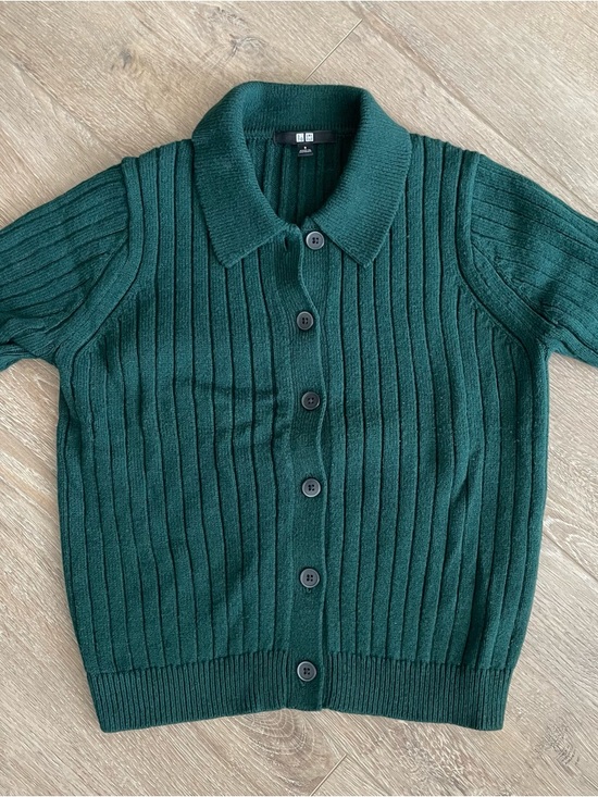 Uniqlo Sweaters - Uniqlo Forest Green Ribbed Polo Button-Up Cardigan